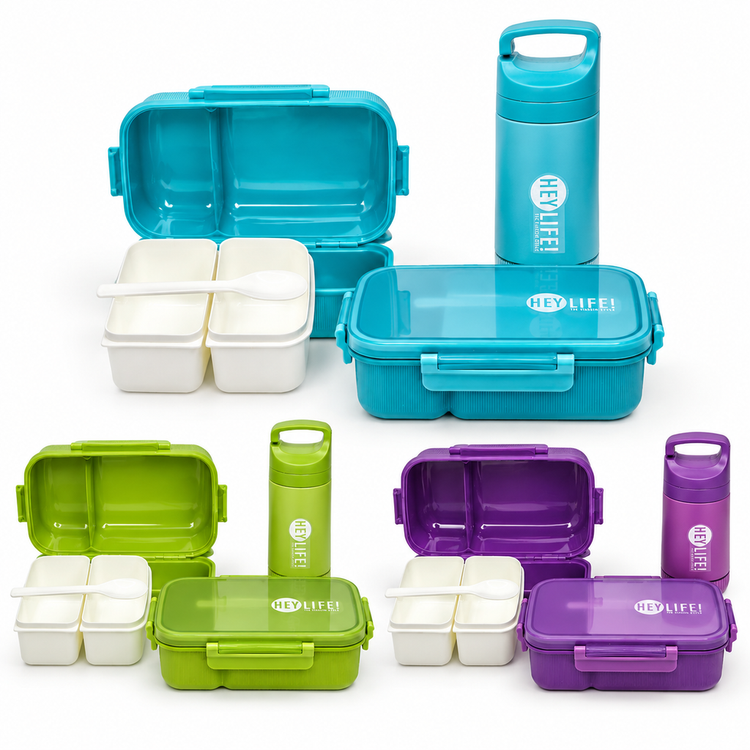 Hey Life 3-Piece Compartment Lunch Box & Water Bottle Set (1000ml / 350ml)